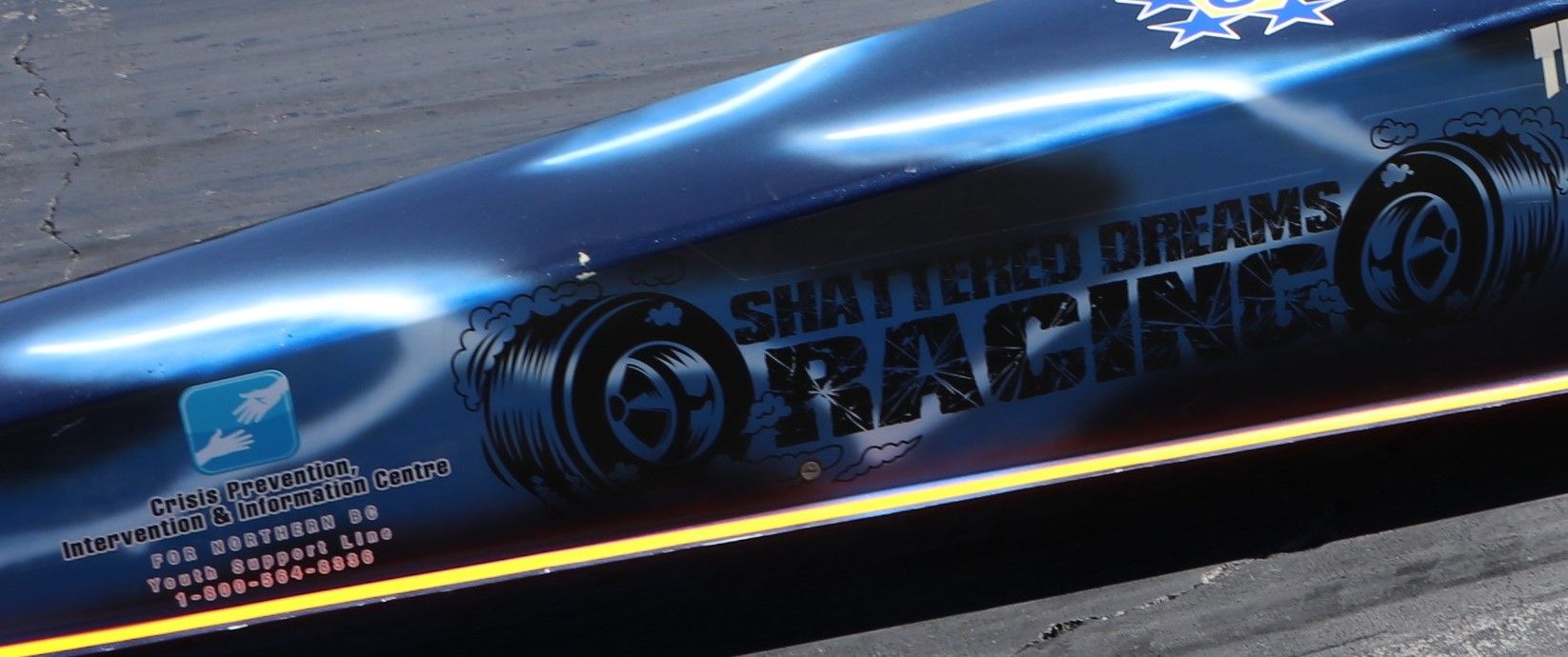 Shattered Dreams Racing Prince George Race Car Highlighting the Crisis Center in Prince George